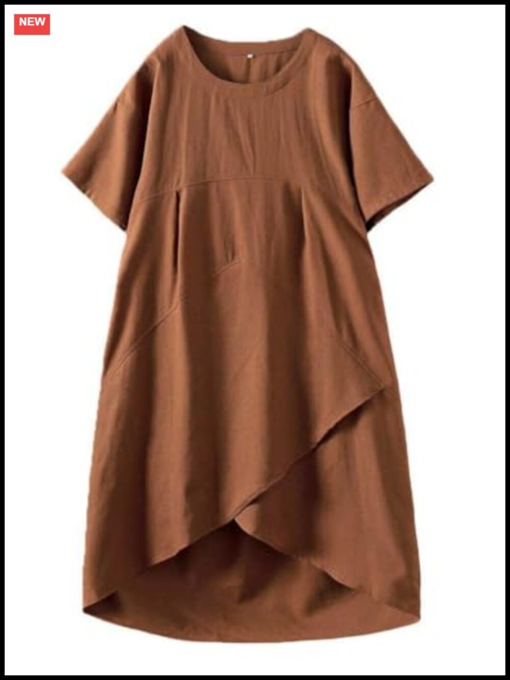 Linen Cotton Oversized Midi Tunic Dress Short Sleeve Pockets